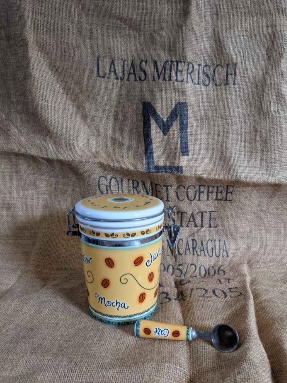 Ceramic Mocha Coffee Canister with Matching Scoop - Yellow